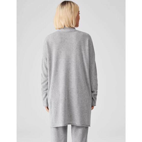 Eileen Fisher Italian Cashmere Sweater Open Cardigan Long Gray Grey Moon Medium - Picture 3 of 9